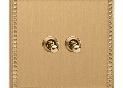 Varilight 2-Gang (Double), 1 or 2 Way 10 Amp Classic Toggle Switch, Dimension Screwless Jubilee Brushed Brass XDYT2S.JB