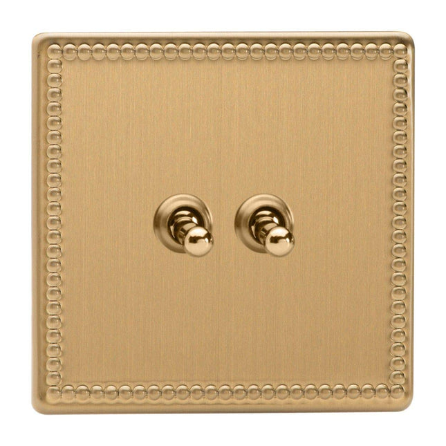 Varilight 2-Gang (Double), 1 or 2 Way 10 Amp Classic Toggle Switch, Dimension Screwless Jubilee Brushed Brass XDYT2S.JB
