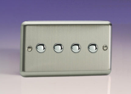 Varilight 4-Gang 6A 1- or 2-Way Push-On/Off Impulse Switch (Twin Plate) Matt Chrome XSP4