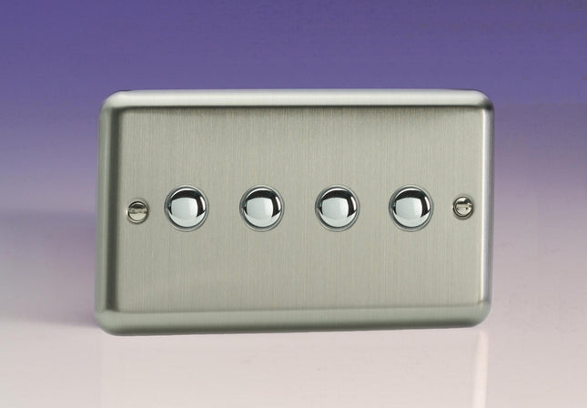 Varilight 4-Gang 6A 1- or 2-Way Push-On/Off Impulse Switch (Twin Plate) Matt Chrome XSP4