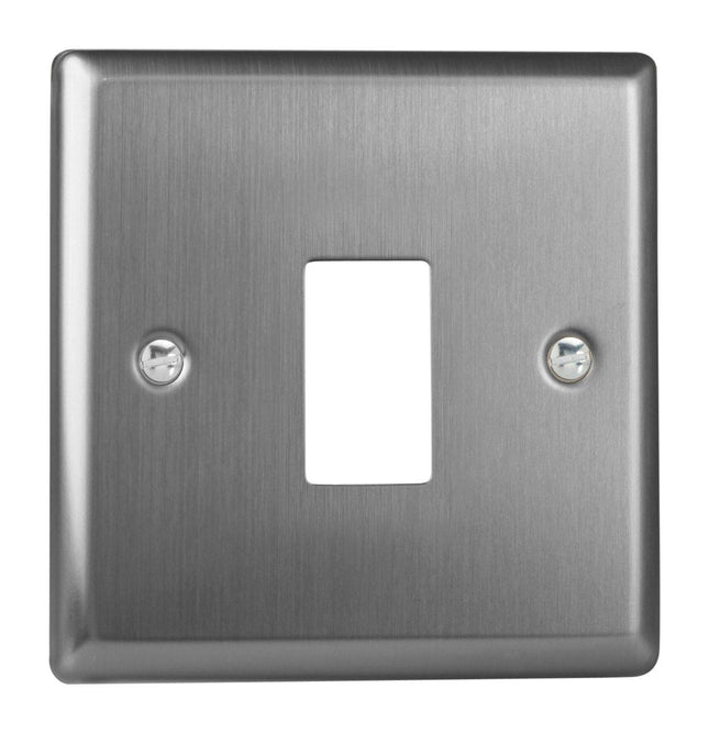 Varilight XTPGY1 Classic Brushed Steel 1-Gang PowerGrid Plate (Single Plate)