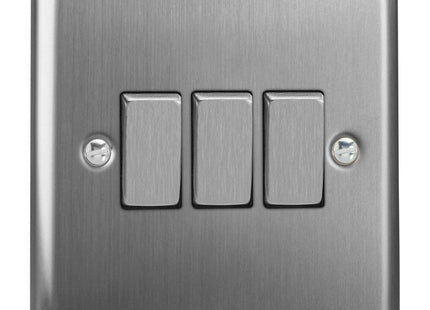 Varilight XT3D Rocker Switches 3 Gang Brushed Steel Chrome,91x91x25mm