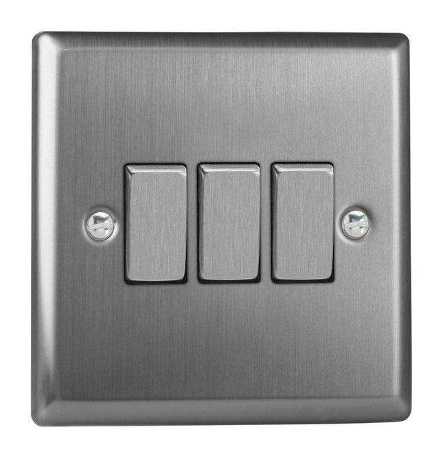 Varilight XT3D Rocker Switches 3 Gang Brushed Steel Chrome,91x91x25mm