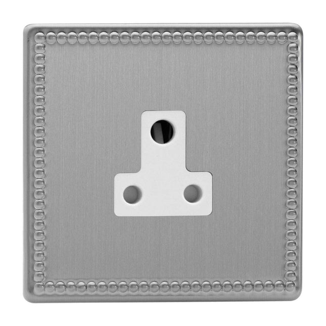 Varilight 1-Gang (Single), 5 Amp Round Pin Socket, Dimension Screwless Jubilee Brushed Steel XDYRP5AWS.JS