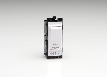 Varilight Engraved 20A 1-Way Double Pole Switch 'Dishwasher' PowerGrid White G201DW.DW