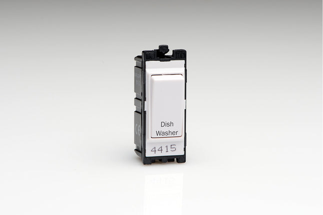 Varilight Engraved 20A 1-Way Double Pole Switch 'Dishwasher' PowerGrid White G201DW.DW