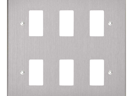 Varilight XDSPG6 PowerGrid Brushed Steel 6 Gang Grid Plate (Double Twin Plate)