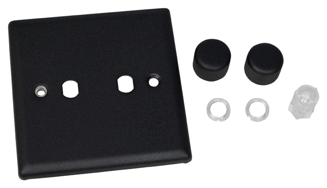 Varilight WY2.MB Urban Matt Black 2-Gang Dimmer Plate Only + Dimmer Knobs