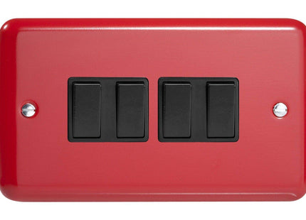 Varilight 4-Gang 10A 1- or 2-Way Rocker Light Switch (Twin Plate) Pillar Box Red XY9B.PR