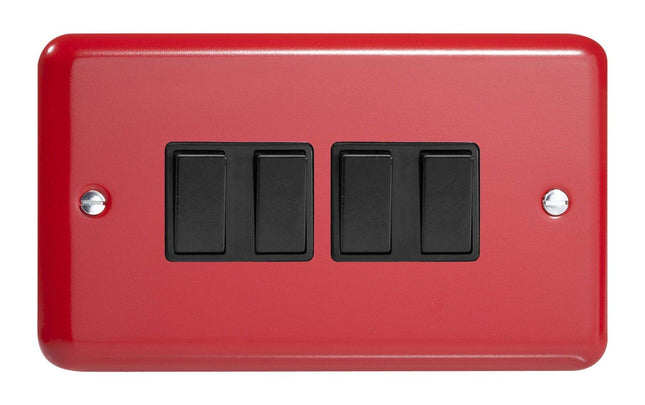 Varilight 4-Gang 10A 1- or 2-Way Rocker Light Switch (Twin Plate) Pillar Box Red XY9B.PR