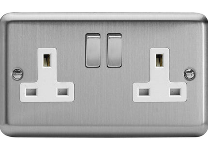 Varilight 2-Gang 13A Double Pole Switched Plug Socket with Metal Rockers Matt Chrome XS5DW
