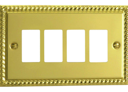 Varilight XGPGY4 Georgian Polished Brass 4 Gang PowerGrid Plate (Twin Plate)