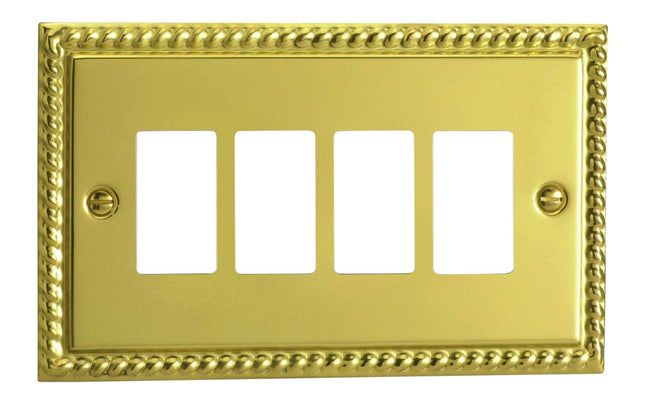 Varilight XGPGY4 Georgian Polished Brass 4 Gang PowerGrid Plate (Twin Plate)