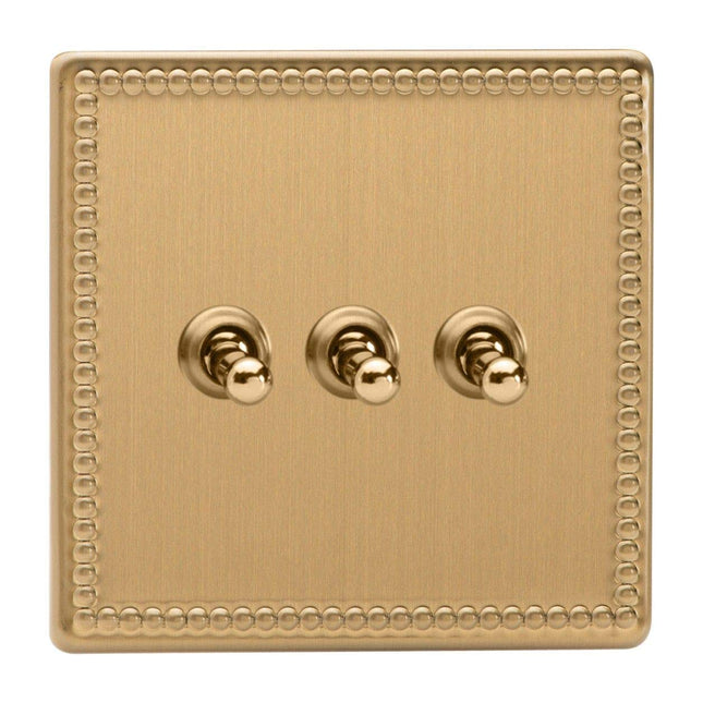 Varilight 3 Gang (Triple), 1 or 2 Way 10 Amp Classic Toggle Switch, Dimension Screwless Jubilee Brushed Brass XDYT3S.JB
