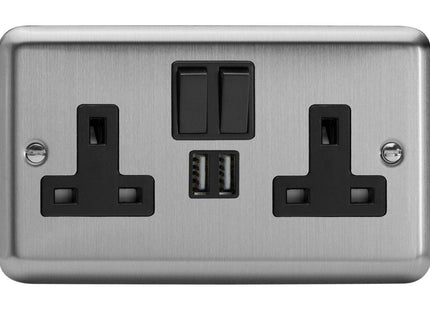 Varilight XS5U2SB 13A Socket 2-Gang With USB Black