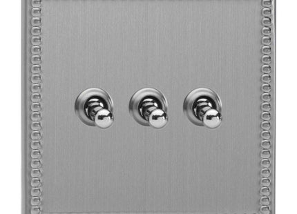 Varilight 3 Gang (Triple), 1 or 2 Way 10 Amp Classic Toggle Switch, Dimension Screwless Jubilee Brushed Steel XDYT3S.JS