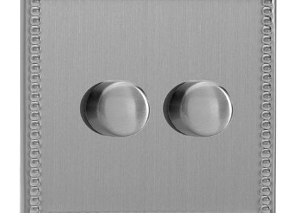 Varilight V-Pro Screwless Jubilee Brushed Steel 2-Gang LED Trailing Edge Dimmer Switch 1 or 2 Way