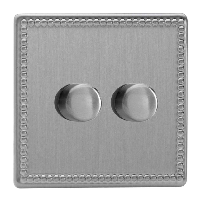 Varilight V-Pro Screwless Jubilee Brushed Steel 2-Gang LED Trailing Edge Dimmer Switch 1 or 2 Way