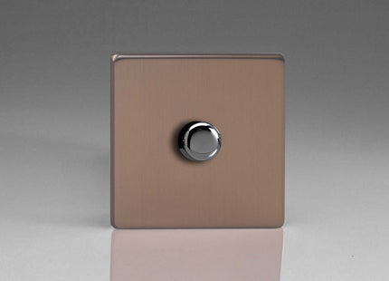 Varilight Flat Plate Screwless Brushed Bronze V-Pro 1x 400W 2-Way Push-on Push-Off Trailing Edge LED Dimmer