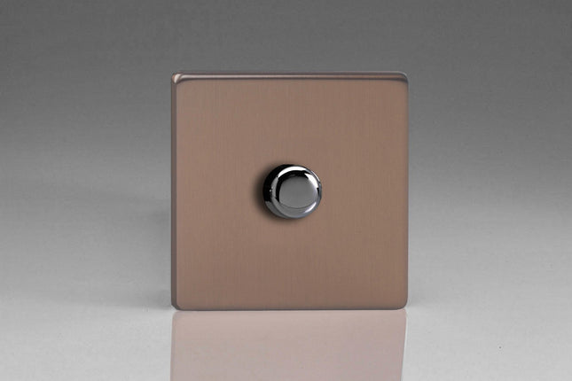 Varilight Flat Plate Screwless Brushed Bronze V-Pro 1x 400W 2-Way Push-on Push-Off Trailing Edge LED Dimmer