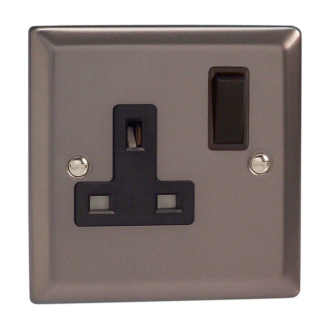 Varilight XR4B 13A Switched Socket Pewter Effect Black 1-Gang