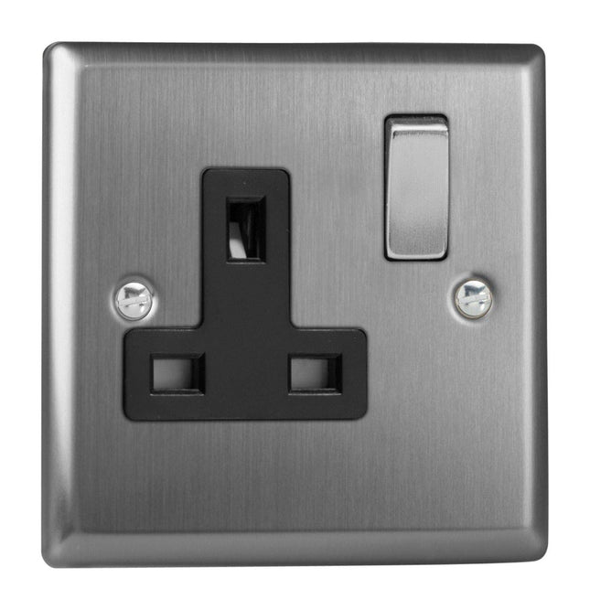 Varilight XT4DB 13A Switched Socket 1-Gang Black Brushed Steel