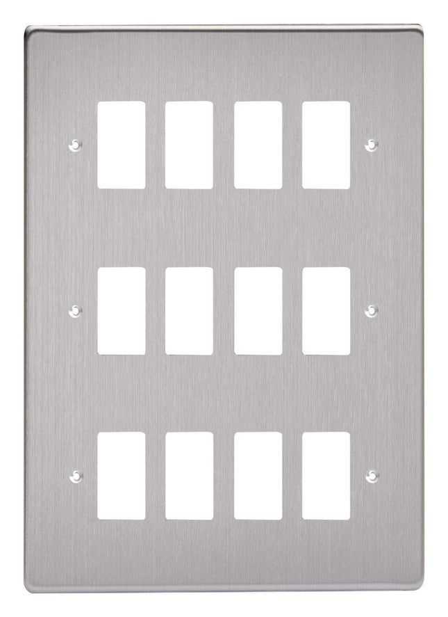 Varilight XDSPG12 PowerGrid Brushed Steel 12-Gang Grid Plate (Triple Twin Plate)