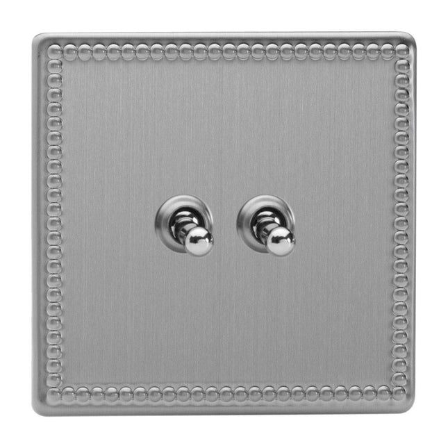 Varilight 2-Gang (Double), 1 or 2 Way 10 Amp Classic Toggle Switch, Dimension Screwless Jubilee Brushed Steel XDYT2S.JS