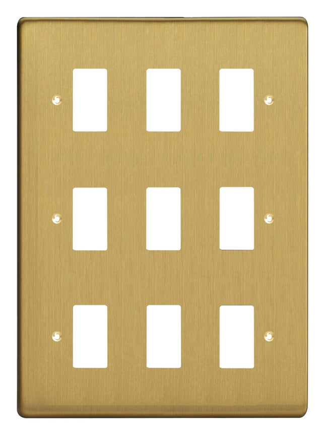 Varilight XDBPG9 PowerGrid Brushed Brass 9-Gang Grid Plate (Triple Twin Plate)