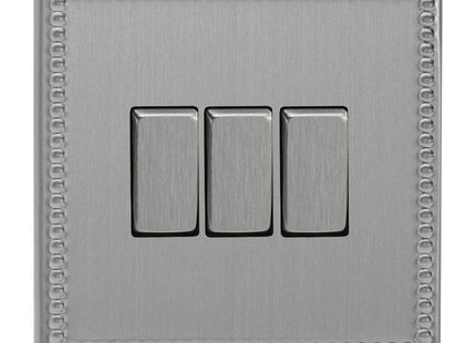 Varilight 3 Gang (Triple), 1 or 2 Way 10 Amp Switch, Dimension Screwless Jubilee Brushed Steel XDY3S.JS