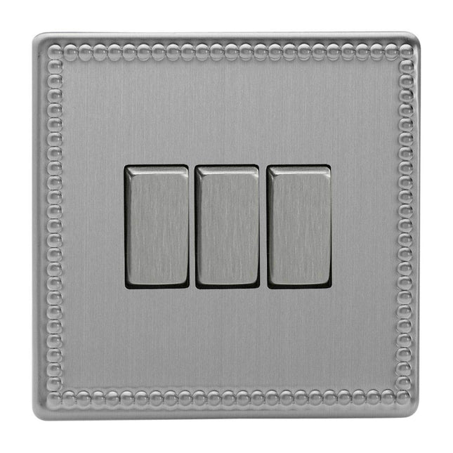 Varilight 3 Gang (Triple), 1 or 2 Way 10 Amp Switch, Dimension Screwless Jubilee Brushed Steel XDY3S.JS