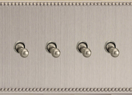 Varilight 4 Gang (Quad), 1or 2 Way 10 Amp Classic Toggle Switch, Dimension Screwless Jubilee Brushed Steel XDYT9S.JS