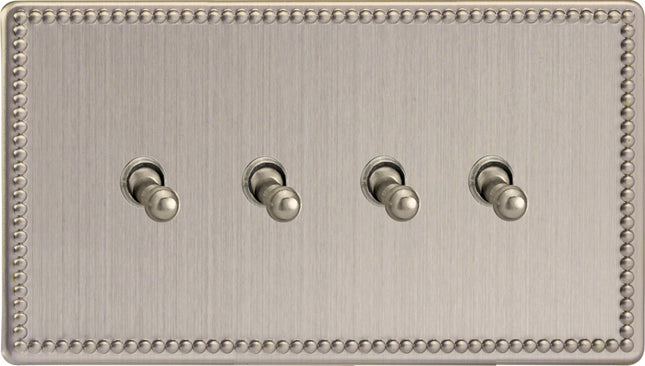 Varilight 4 Gang (Quad), 1or 2 Way 10 Amp Classic Toggle Switch, Dimension Screwless Jubilee Brushed Steel XDYT9S.JS