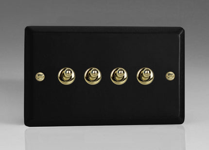 Varilight Vogue Collection Matt Black 4 Gang 1 or 2-Way 10 Amp Toggle Switch with Brass Toggle