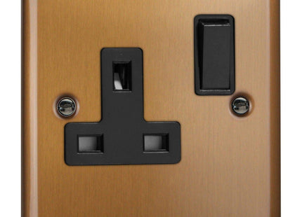 Varilight Urban Brushed Bronze 1-Gang Double Pole Switched 13 Amp Plug Socket with Black Insert