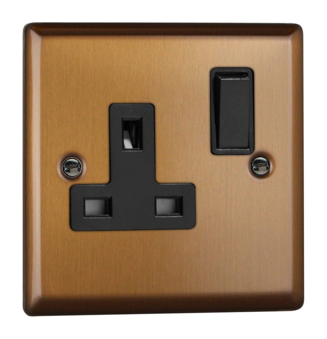 Varilight Urban Brushed Bronze 1-Gang Double Pole Switched 13 Amp Plug Socket with Black Insert