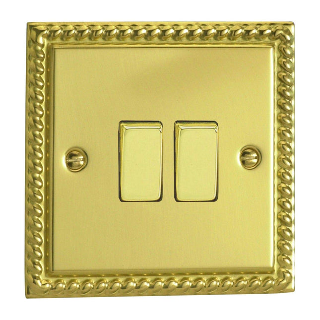 Varilight XG2D Rocker Switches Brass 2-Gang Georgian Brass,95x95x25mm