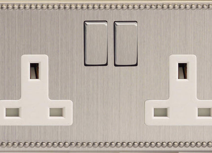 Varilight 2-Gang (Double), 13 Amp Switched Socket, Dimension Screwless Jubilee Brushed Steel XDY5WS.JS