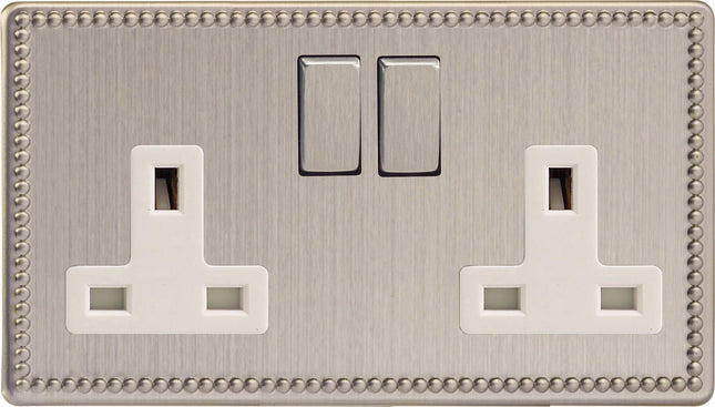 Varilight 2-Gang (Double), 13 Amp Switched Socket, Dimension Screwless Jubilee Brushed Steel XDY5WS.JS