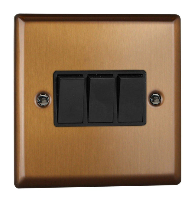 Varilight Urban Brushed Bronze 3 Gang 2-Way 10 Amp Switch Metal Rocker