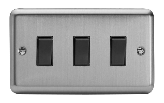 Varilight XS93B Rocker Switches 3 Gang Black