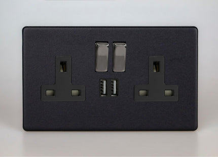 Varilight 2-Gang 13A Single Pole Switched Socket With Metal Rockers + 2X5v Dc 2100Ma Usb Charging Ports 