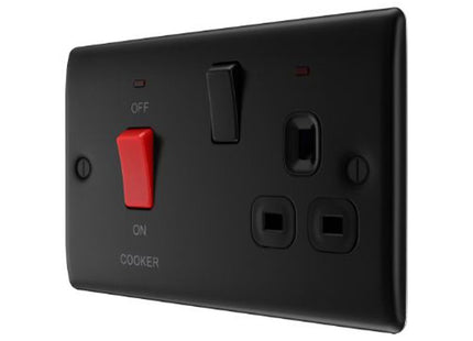 BG Electrical Matt Black 45A Cooker Control Unit with Red Rocker & Neon Black