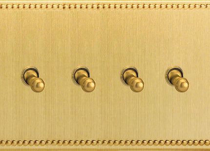 Varilight 4 Gang (Quad), 1or 2 Way 10 Amp Classic Toggle Switch, Dimension Screwless Jubilee Brushed Brass XDYT9S.JB