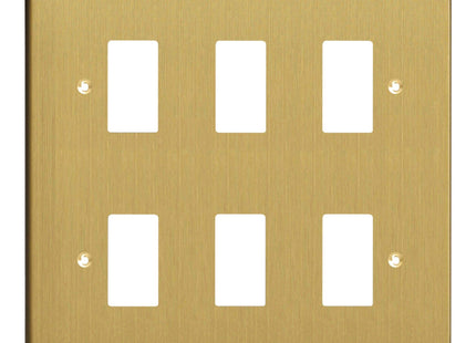 Varilight XDBPG6 PowerGrid Brushed Brass 6 Gang Grid Plate (Double Twin Plate)