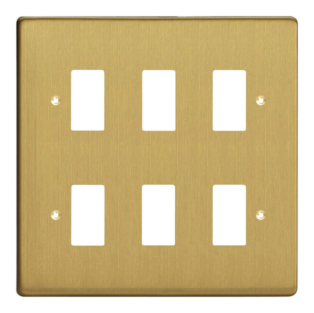 Varilight XDBPG6 PowerGrid Brushed Brass 6 Gang Grid Plate (Double Twin Plate)