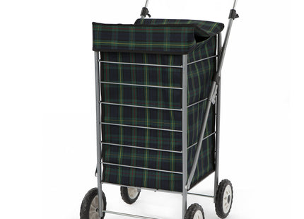 Sabichi Angus Blue & Green Tartan 4 Wheel Shopping Trolley 60L Capacity Shopping Trolley Height Adjustable Handle Steel Body Frame 98 x 48 x 62cm -