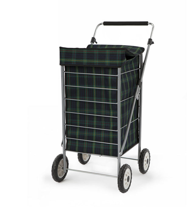 Sabichi Angus Blue & Green Tartan 4 Wheel Shopping Trolley 60L Capacity Shopping Trolley Height Adjustable Handle Steel Body Frame 98 x 48 x 62cm -