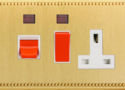 Varilight 45 Amp Cooker Panel with 13 Amp Switched Socket and with Neon (Horizontal Double Size), Dimension Screwless Jubilee Brushed Brass XDY45PNWS.JB