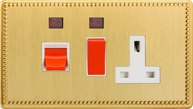 Varilight 45 Amp Cooker Panel with 13 Amp Switched Socket and with Neon (Horizontal Double Size), Dimension Screwless Jubilee Brushed Brass XDY45PNWS.JB